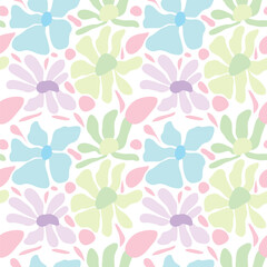 colorful hand drawn fun and stylish flowers floral seamless pattern. Suitable for decorations, tiles, wrapping, printing and decorations. cold colors, feeling floral seamless pattern