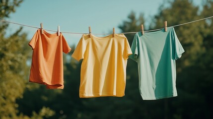 Freshly Laundered Clothes Hanging on a Clothesline Outdoors