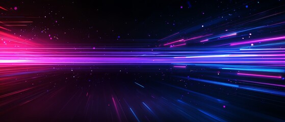 Modern design with blue and purple straight light track lines on a black background, conveying a technological and sophisticated look