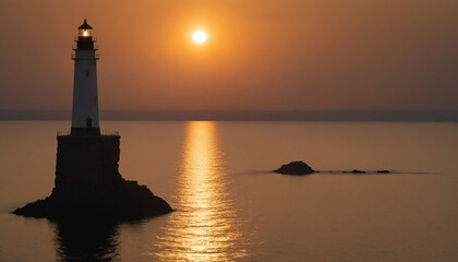 Sunset over the ocean lighthouse
