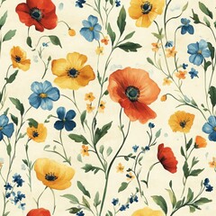 Vibrant Floral Seamless Pattern in Bright Colors