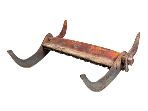 Rusty metal equipment with curved handles against white isolated background. transparent background.