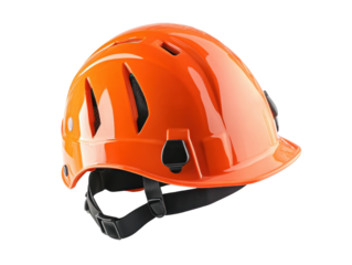Bright orange construction helmet on white isolated background. transparent background.