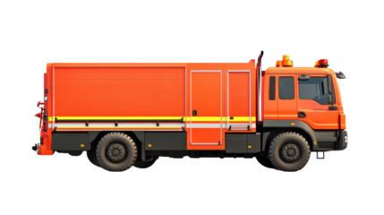 Fire truck, side view, isolated on a white background. transparent background.