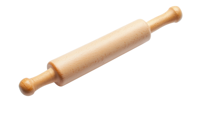 Wooden rolling pin on a white isolated background transparent background.