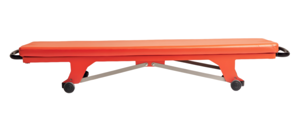 Bright red medical stretcher on a white isolated background. transparent background.
