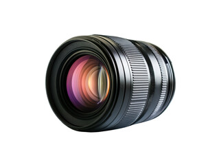 Camera lens showcasing detailed optics on a white isolated background. transparent background.