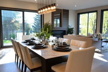 Fototapeta premium Modern Dining Room with Stylish Furnishings and Design