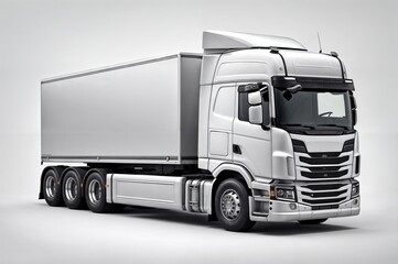 A modern, white freight truck isolated on a clean background, emphasizing its sleek and efficient design..