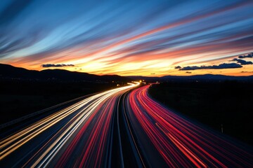 Obraz premium Scenic Freeway View at Dusk with Light Trails