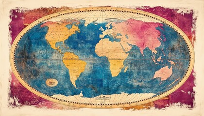 Obraz premium High detail handdrawn old flat circular vector map of the world