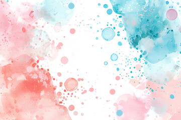 Watercolor pastel background with dots and splashes, light blue, pink, white colors, soft, dreamy atmosphere