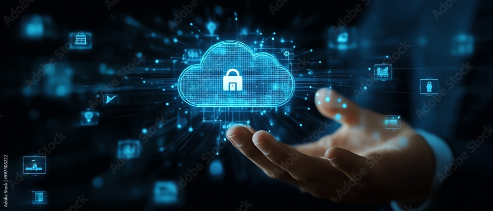 Aufkleber Cloud ERP, Enterprise Resource Planning concept Connecting data with cloud computing to access to HR management Business resources plan to manage company enterprise resource