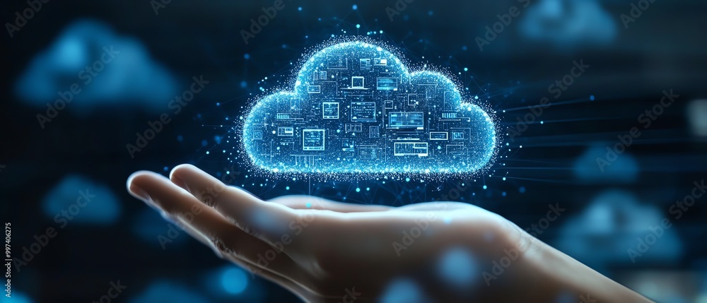Aufkleber Cloud ERP, Enterprise Resource Planning concept Connecting data with cloud computing to access to HR management Business resources plan to manage company enterprise resource