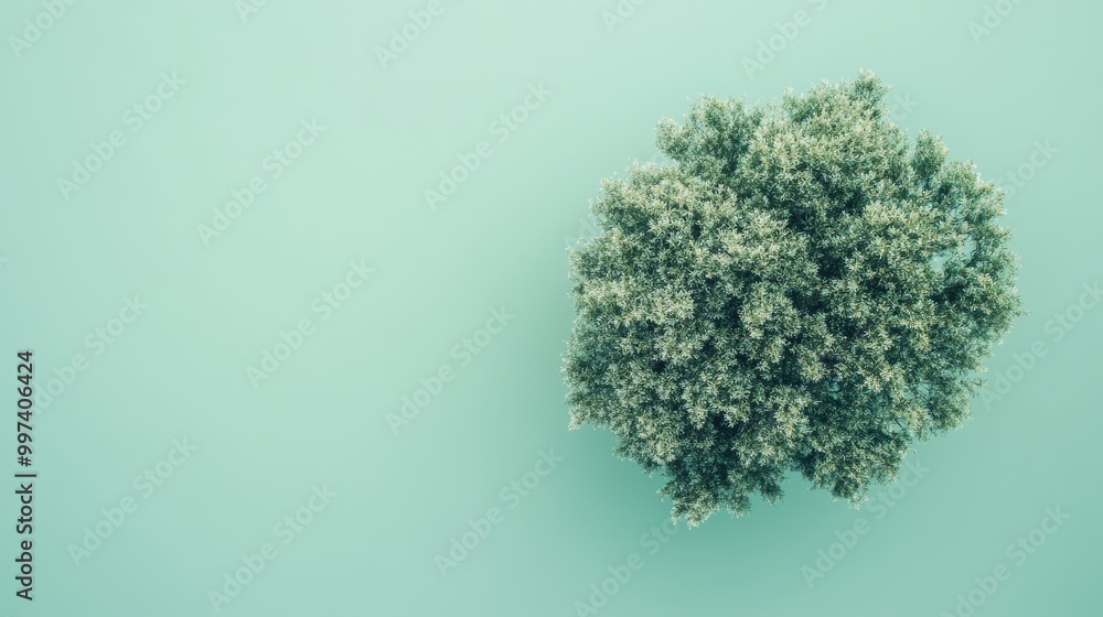 Poster the leafy top of a vibrant tree is captured from above, creating a striking contrast with the soft p