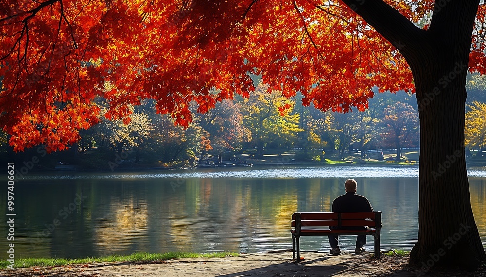 Poster the colors of autumn, vibrant reds and oranges of maple leaves : generative ai