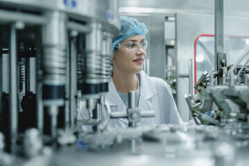 Quality assurance officer – validation. Caucasian female factory worker inspecting quality in...