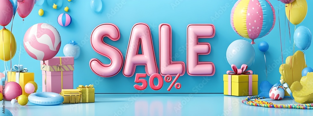 Poster 3D rendering of colorful cartoon style text 