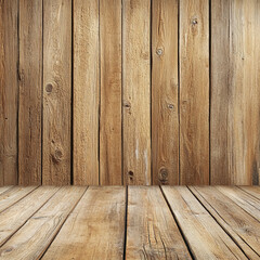 Naklejka premium Rustic wooden wall and floor create warm, inviting atmosphere perfect for various settings. natural texture and tones enhance any interior design