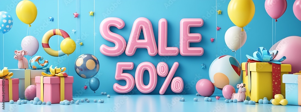 Aufkleber 3D rendering of colorful cartoon style text 