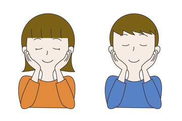 両手を頬に当てて目を瞑る男女