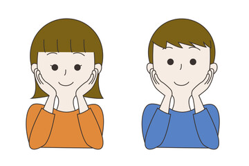 両手を頬に当てる男女