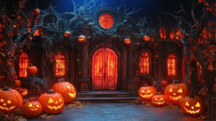 Obraz premium Spooktacular Broadway Extravaganza: Enchanted Halloween Decorations in Theatrical Performance