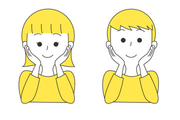 両手を頬に当てる男女