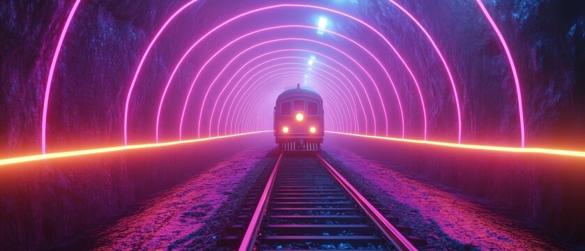 Spooky Ghost Train Ride in Neon Tunnel of Horrors - 3D Halloween Scene