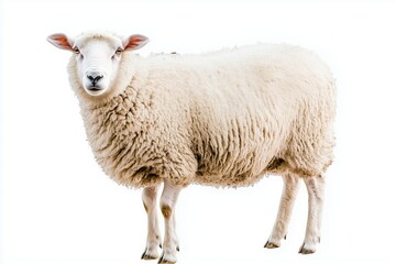 Obraz premium A white sheep stands against a white background