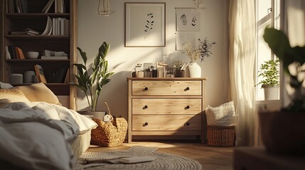 Cozy bedroom with natural light and plants.