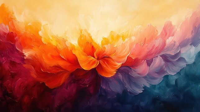 an abstract painting bursts with vibrant colors symbolizing unity and diversity at a charity event radiating warmth and compassion in watercolor style