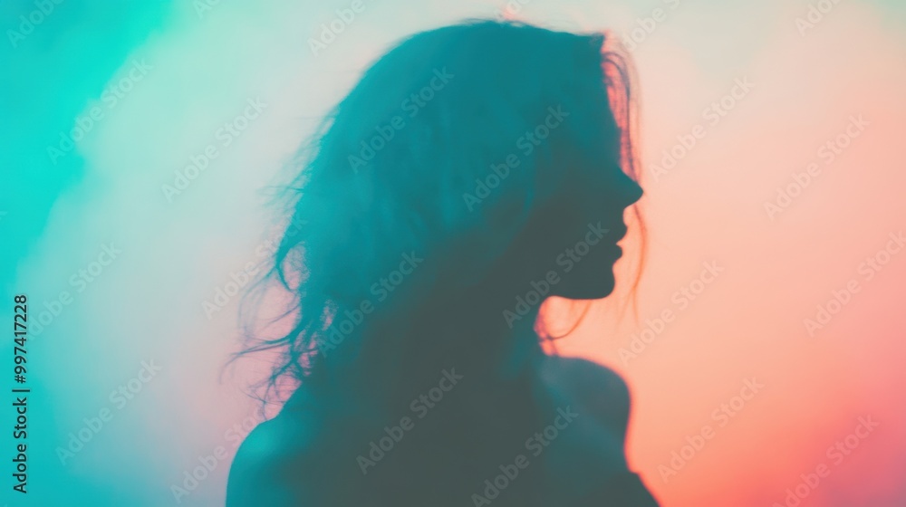Poster a mesmerizing silhouette of a dancer is highlighted by colorful haze, creating a lively atmosphere a