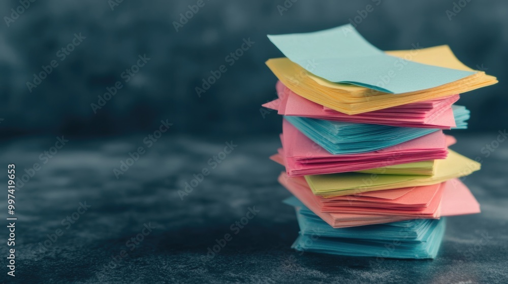 Aufkleber a colorful array of sticky notes sits stacked on a dark surface, showcasing vibrant hues ideal for r