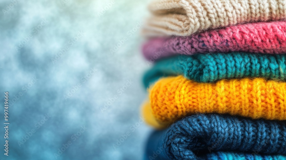 Poster textured and vibrant colors fill the neatly stacked pile of folded clothes, creating a visually appe