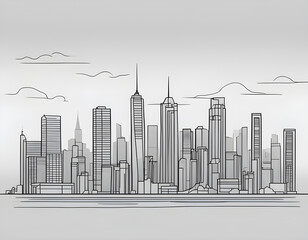 Obraz premium black Modern cityscape continuous one line vector drawing background