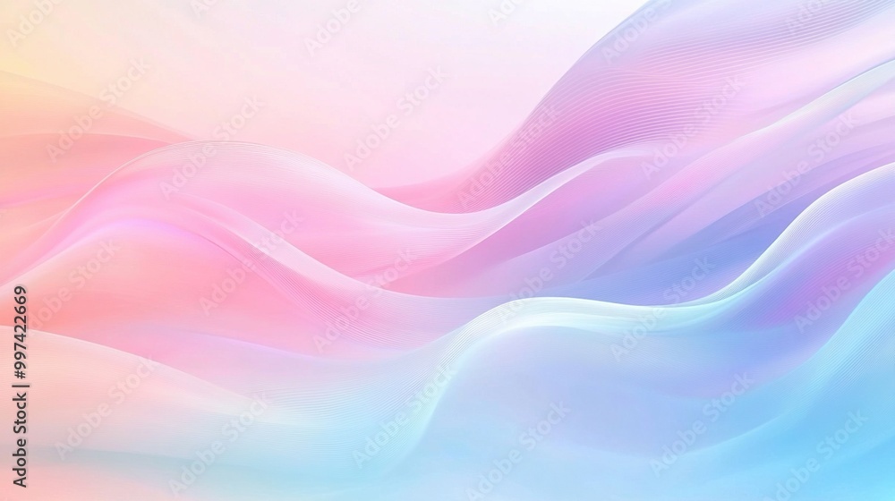 Wall mural soft pastel waves in a serene gradient background.