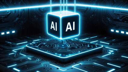 This futuristic background features flowing binary code, data visualizations, and glowing grids in neon blue and red, creating a high-tech, digital atmosphere.