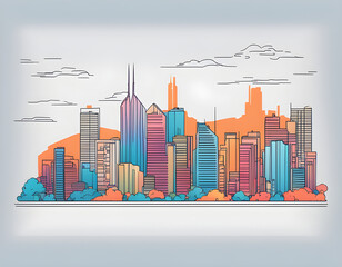 Fototapeta premium Colorful Modern cityscape continuous one line vector drawing background
