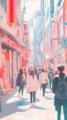 Vibrant City Street Scene with People Walking