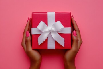 Elegant Hands Holding a Red Gift Box