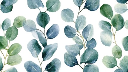 Watercolor leaves pattern on a white background.