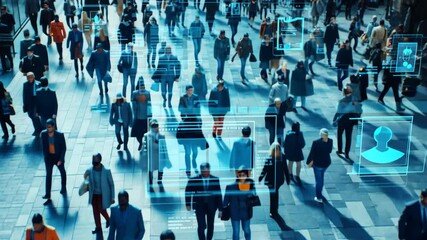 Exploring AI Surveillance: High View of Commuters with Facial Recognition Data - Powered by Adobe