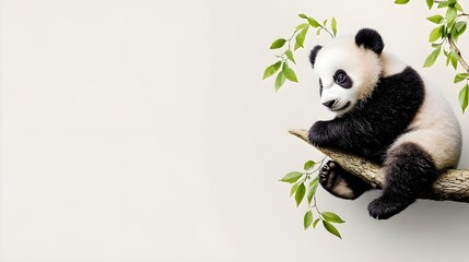 Baby Panda Sitting Lazily on a Tree Branch