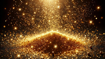 Glittering heap of golden dust and particles
