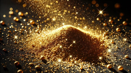Glittering heap of golden dust and particles
