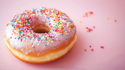 Frosted Doughnut with Colorful Sprinkles Close Up