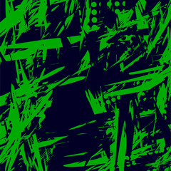 Abstract green and blue seamless pattern with chaotic lines and dots.