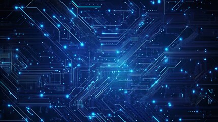 Abstract digital circuit background with blue lights.