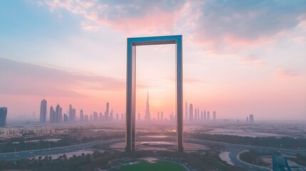 Dubai Frame at Sunset Over City Skyline